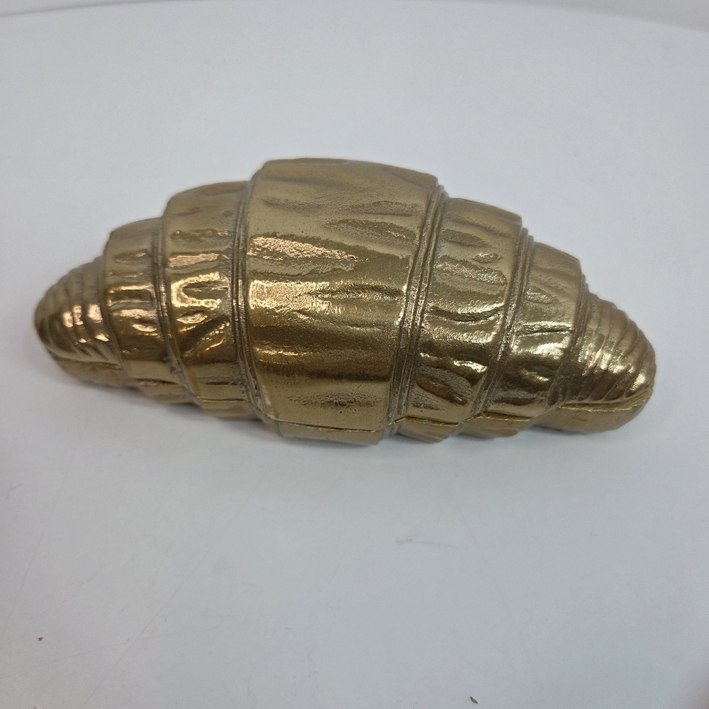 cast iron gold croissant lidded trinket box heavy shiny big